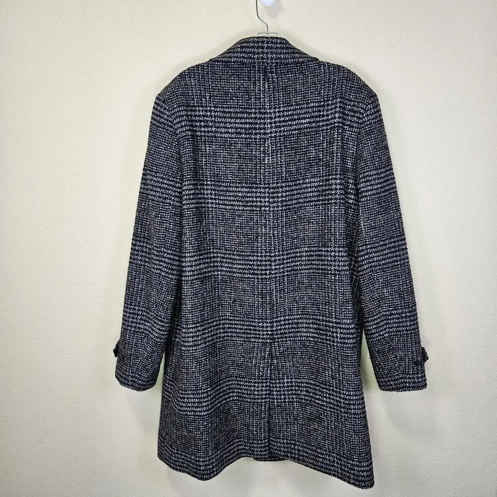 J.Crew Thompson Tweed Overcoat Men 40 Herringbone Plaid Wool Blend Black Heavy M